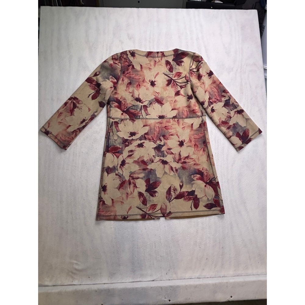 Solitaire Womens Floral Faux Suede Open Front Duster Cardigan Tan Mauve Medium‎ - Picture 10 of 13
